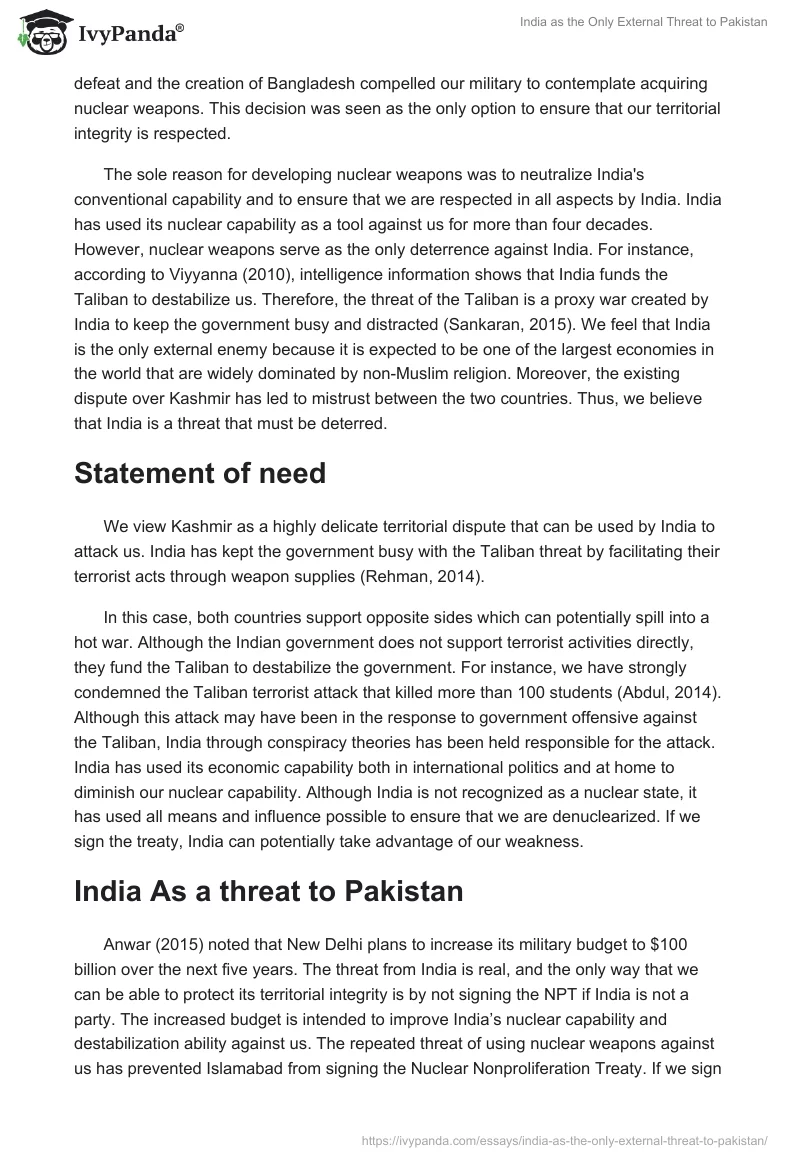 India as the Only External Threat to Pakistan. Page 2