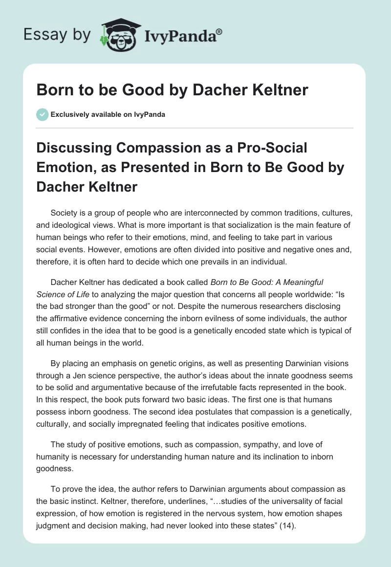Born to be Good by Dacher Keltner. Page 1