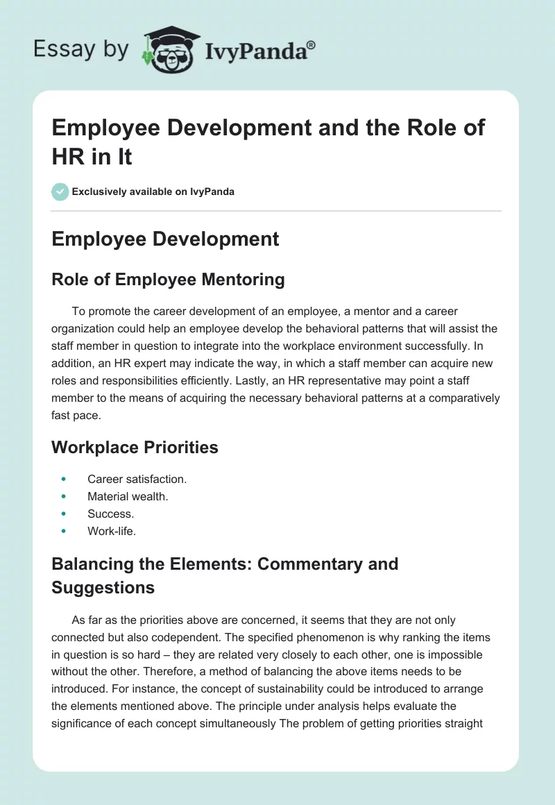 Employee Development and the Role of HR in It. Page 1
