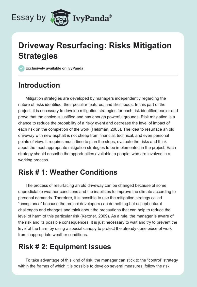 Driveway Resurfacing: Risks Mitigation Strategies. Page 1