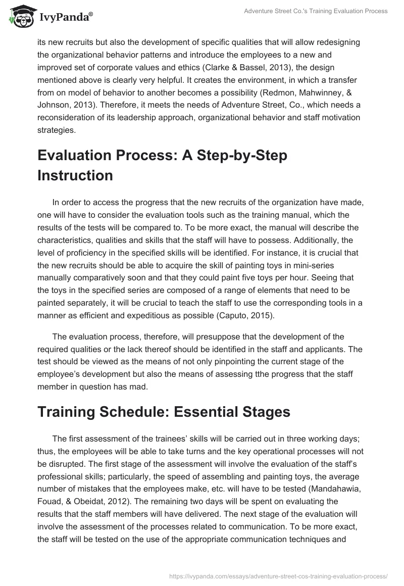 Adventure Street Co.'s Training Evaluation Process. Page 3