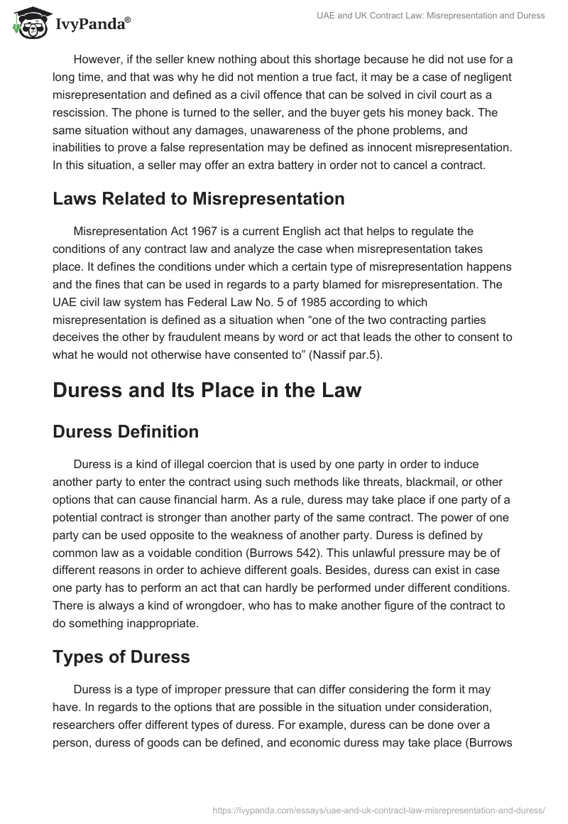 UAE and UK Contract Law: Misrepresentation and Duress. Page 3