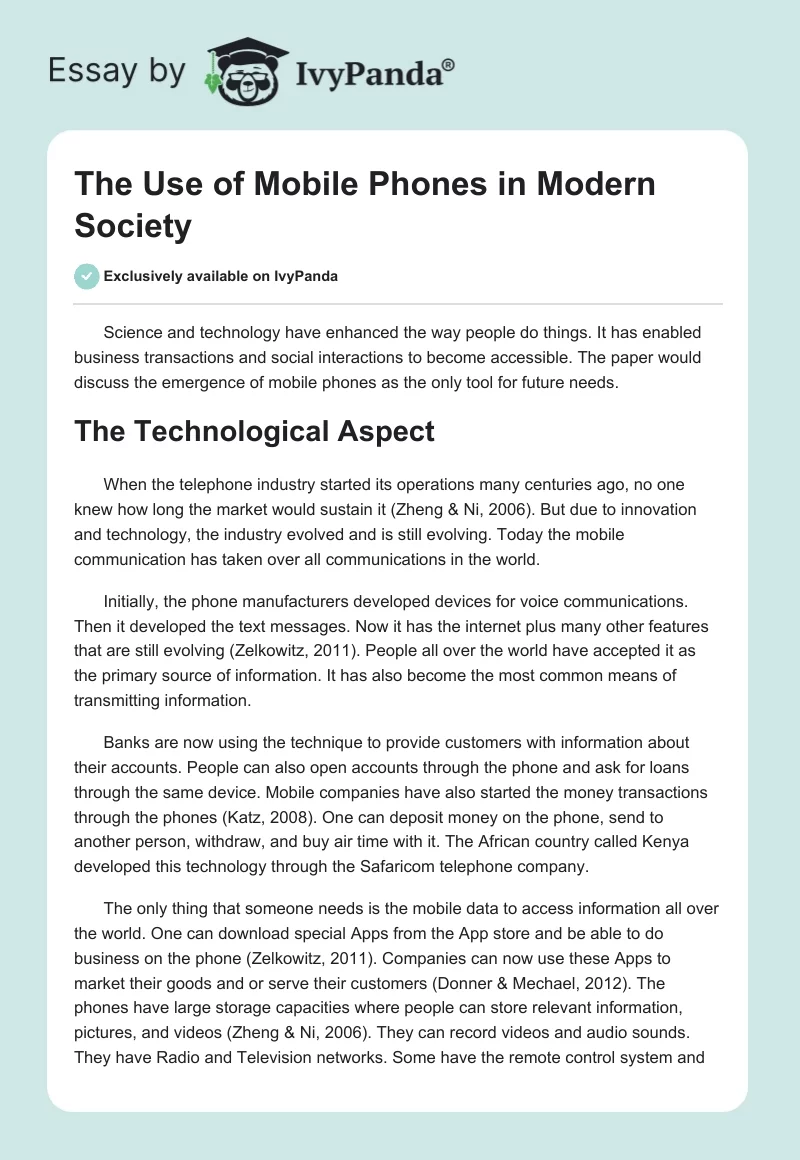 The Use of Mobile Phones in Modern Society. Page 1