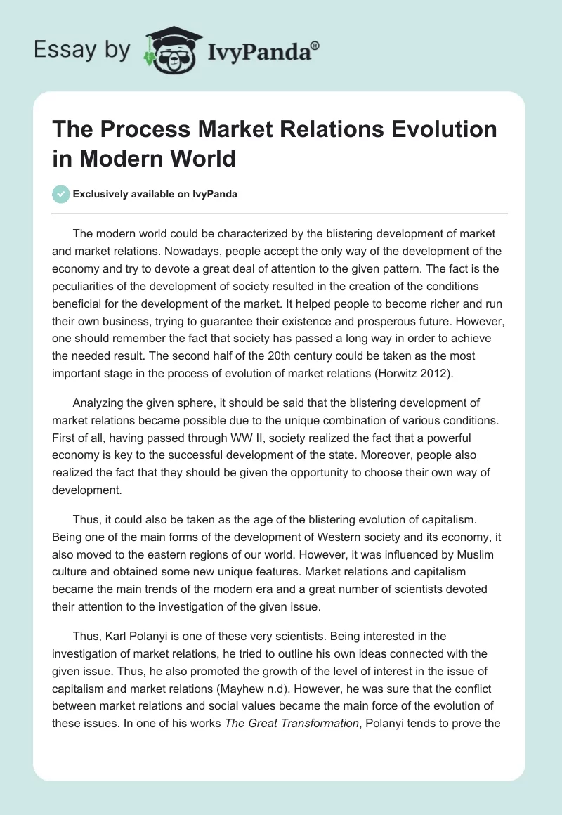 The Process Market Relations Evolution in Modern World. Page 1