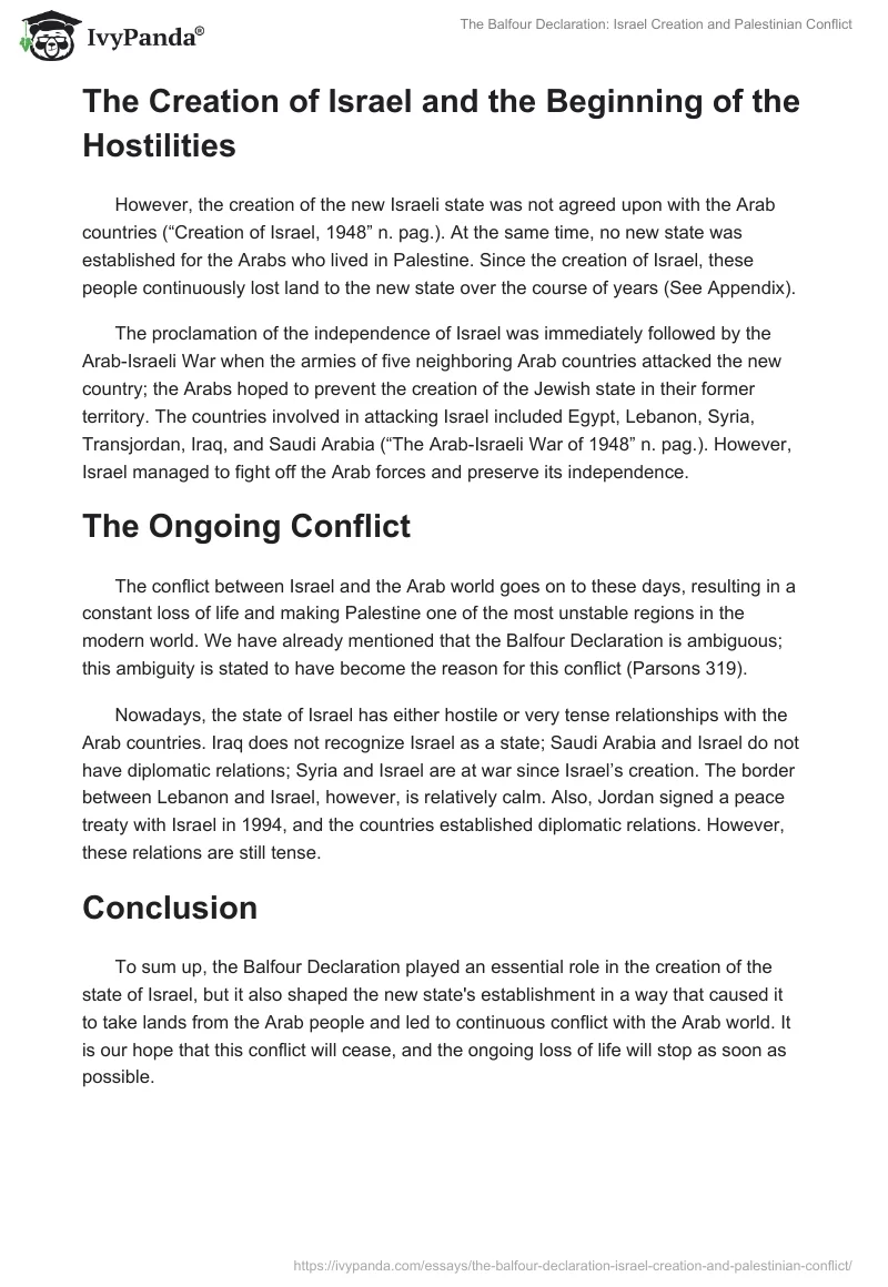The Balfour Declaration: Israel Creation and Palestinian Conflict. Page 2