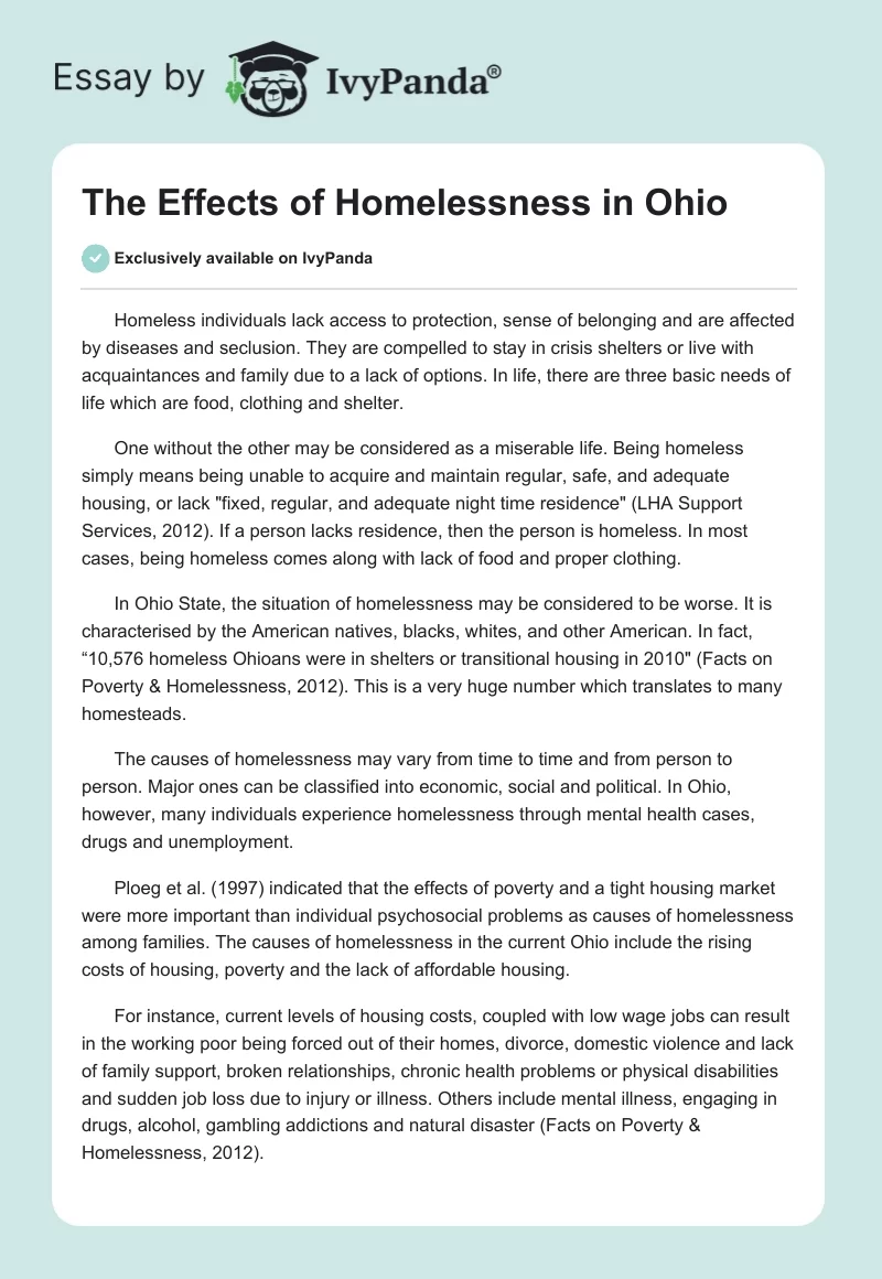 The Effects of Homelessness in Ohio. Page 1