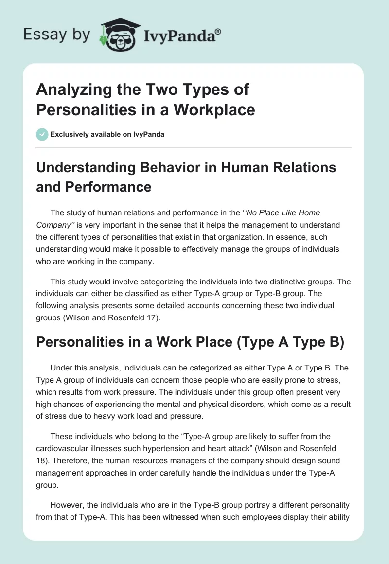 Analyzing the Two Types of Personalities in a Workplace. Page 1
