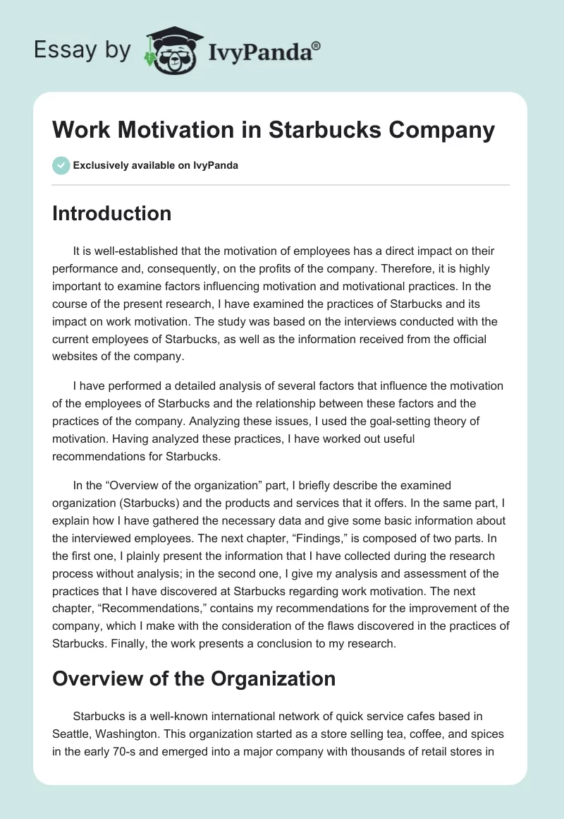 Work Motivation in Starbucks Company. Page 1