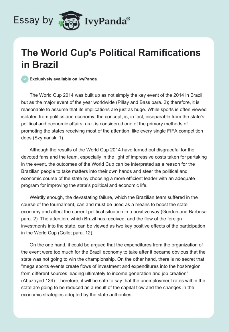 The World Cup's Political Ramifications in Brazil. Page 1