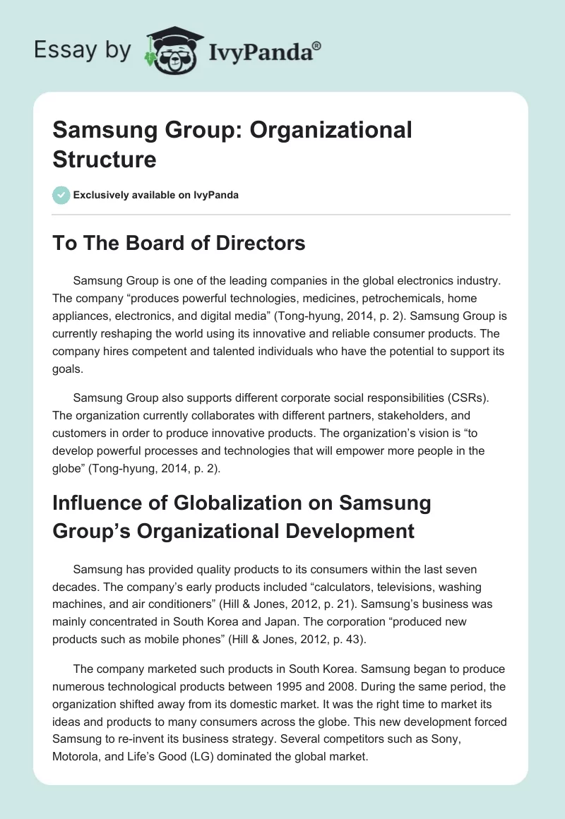 Samsung Group: Organizational Structure. Page 1