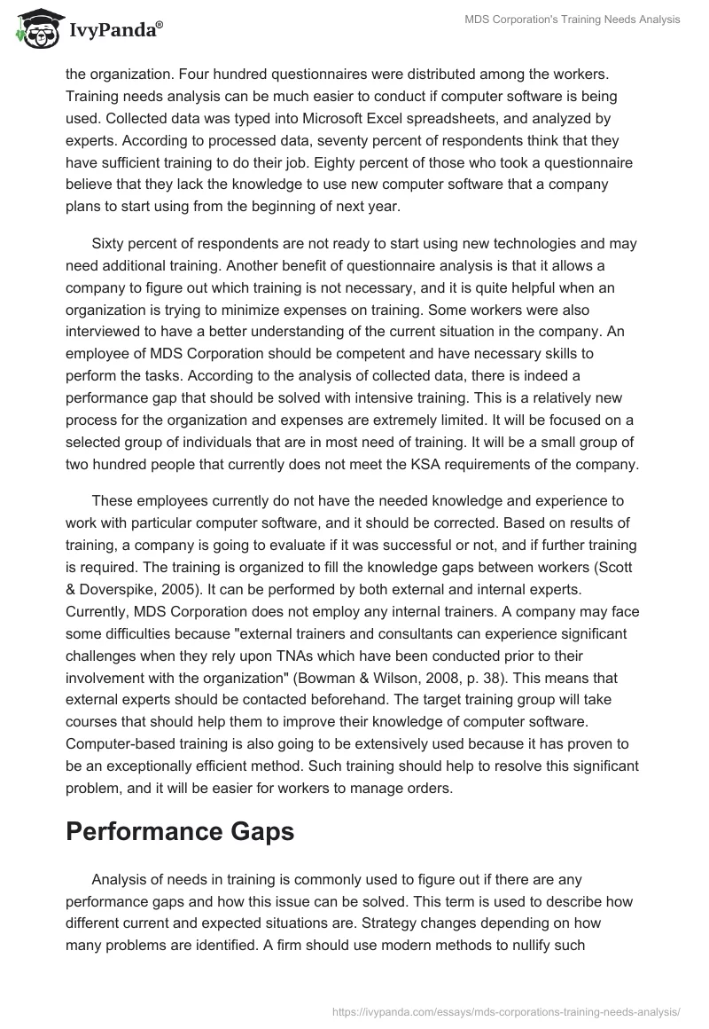 MDS Corporation's Training Needs Analysis. Page 2
