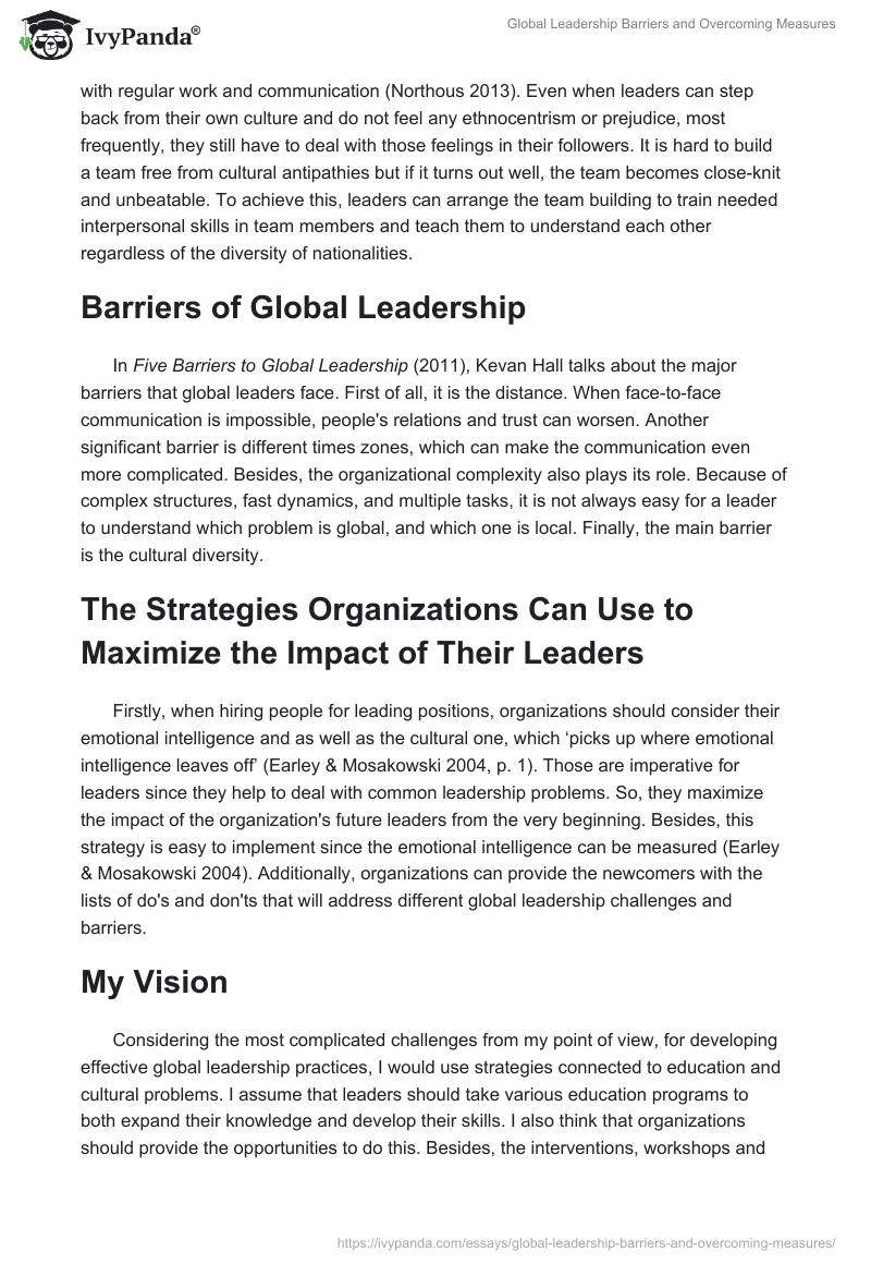 Global Leadership Barriers and Overcoming Measures. Page 2