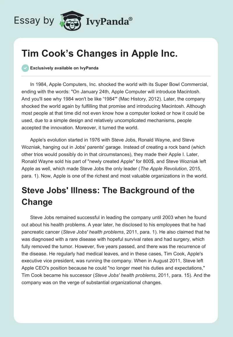 Tim Cook’s Changes in Apple Inc.. Page 1
