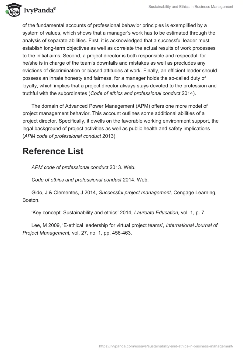 Sustainability and Ethics in Business Management. Page 2