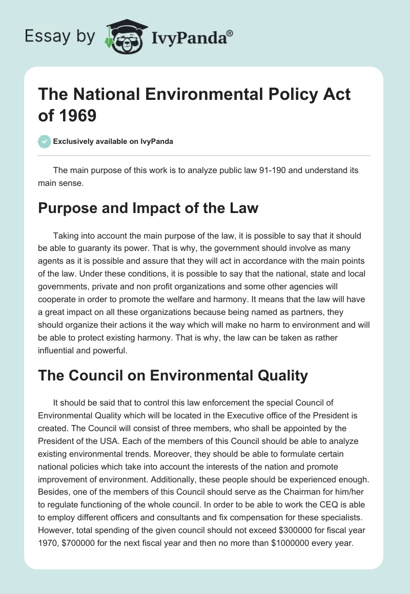 The National Environmental Policy Act of 1969. Page 1
