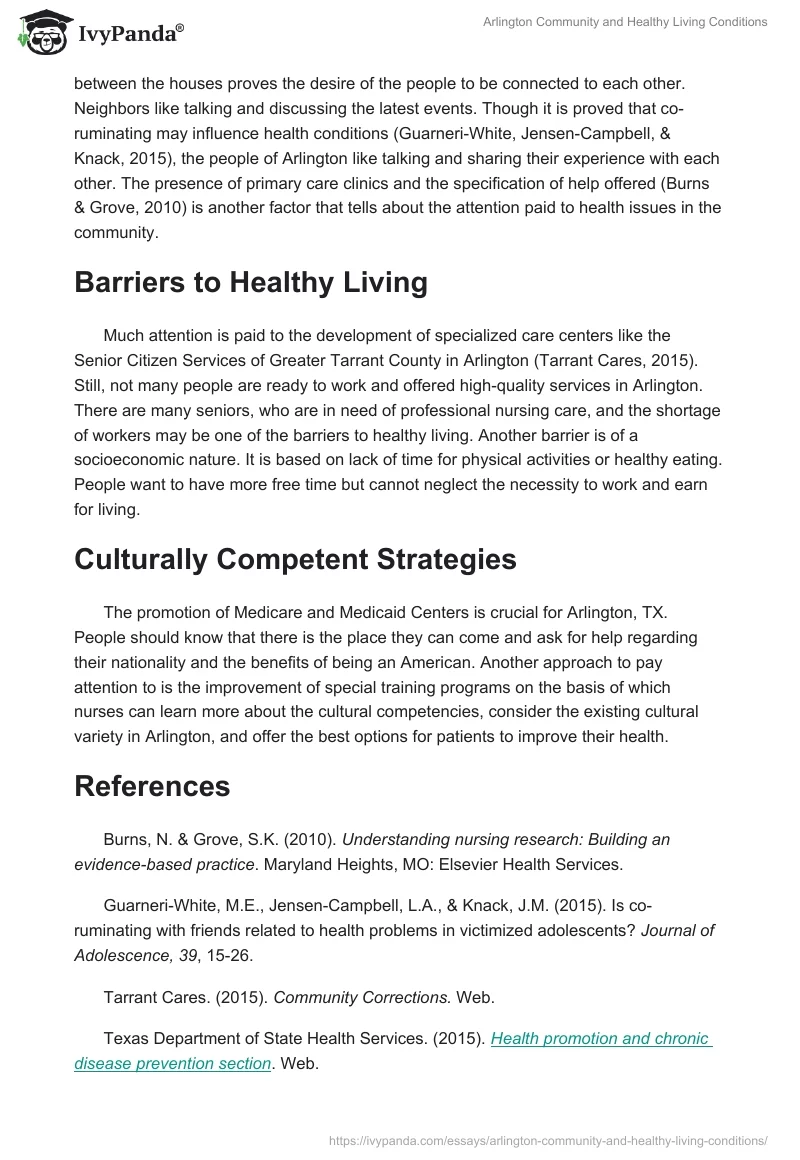 Arlington Community and Healthy Living Conditions. Page 2