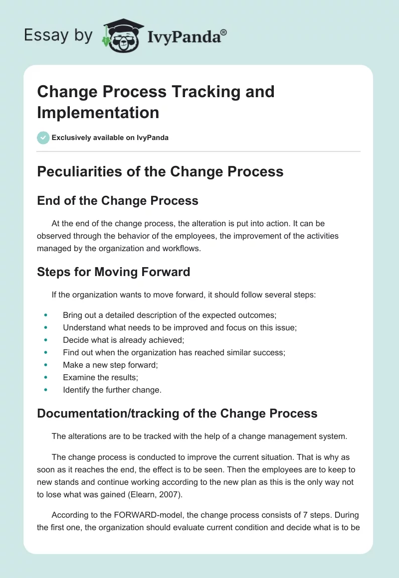 Change Process Tracking and Implementation. Page 1