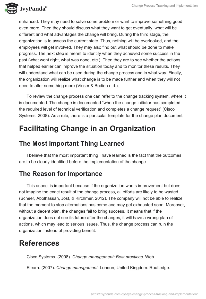 Change Process Tracking and Implementation. Page 2