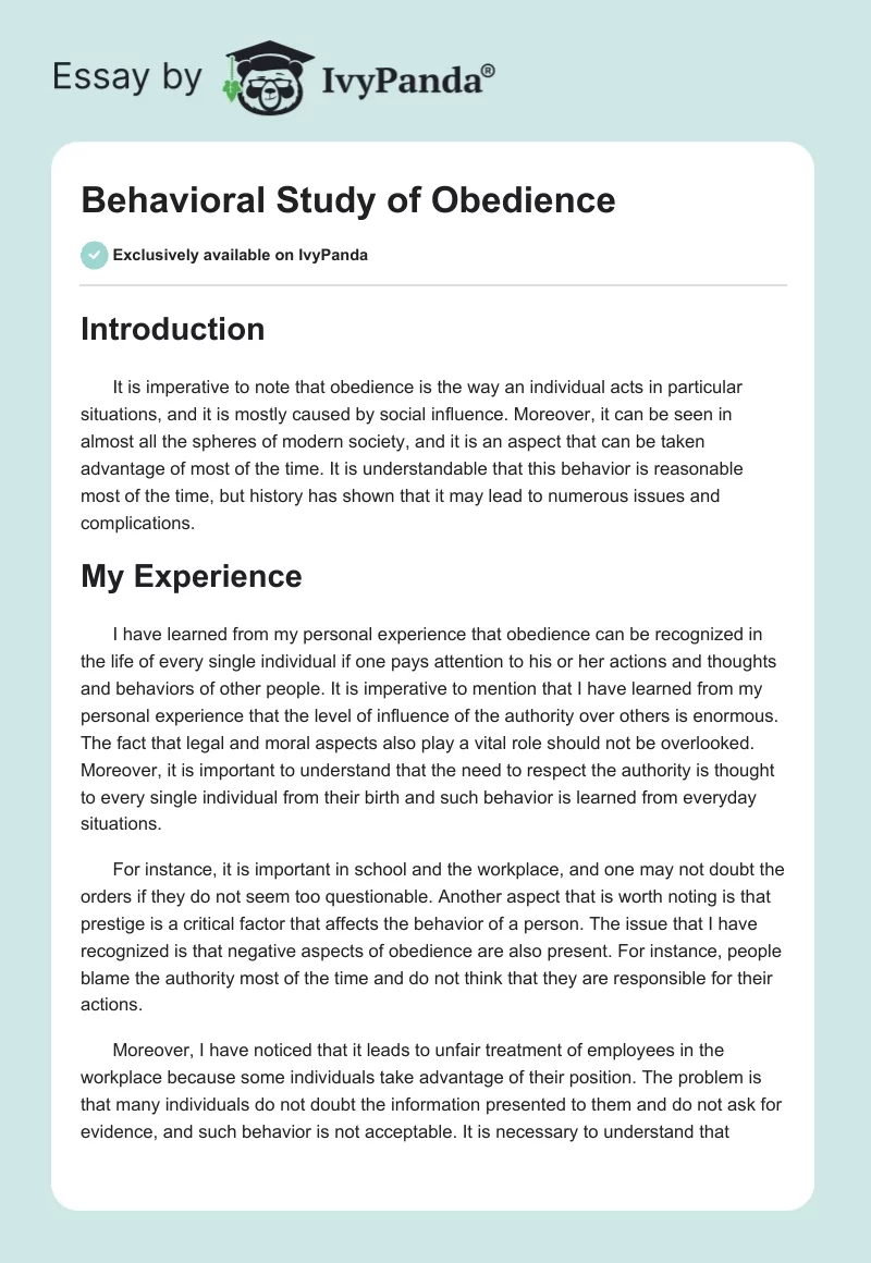 Behavioral Study of Obedience. Page 1