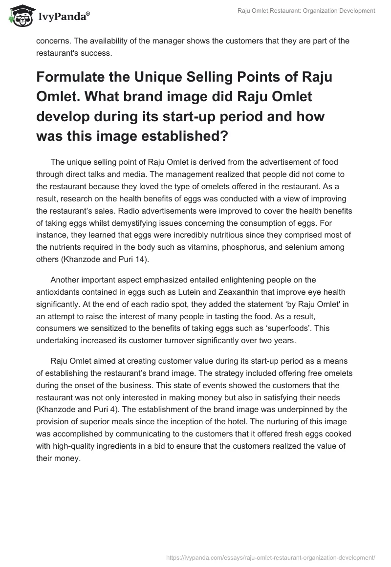 Raju Omlet Restaurant: Organization Development. Page 2