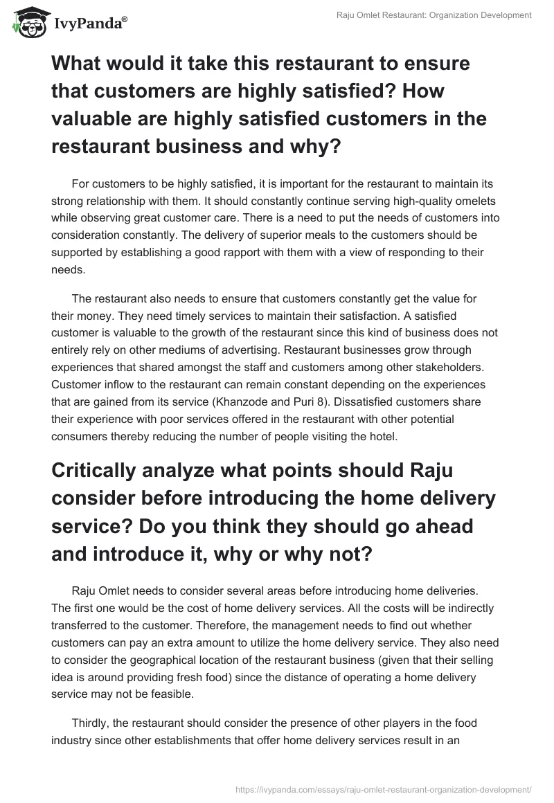 Raju Omlet Restaurant: Organization Development. Page 3