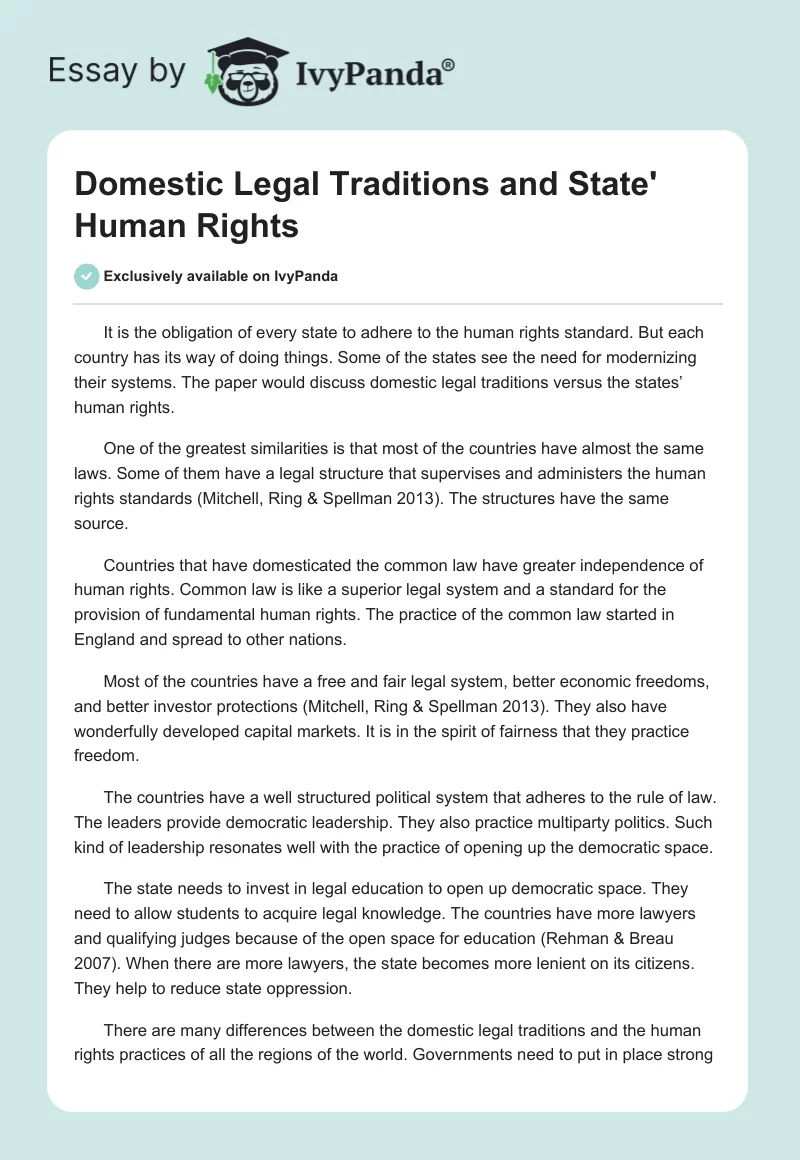 Domestic Legal Traditions vs. Human Rights: A Global Perspective. Page 1