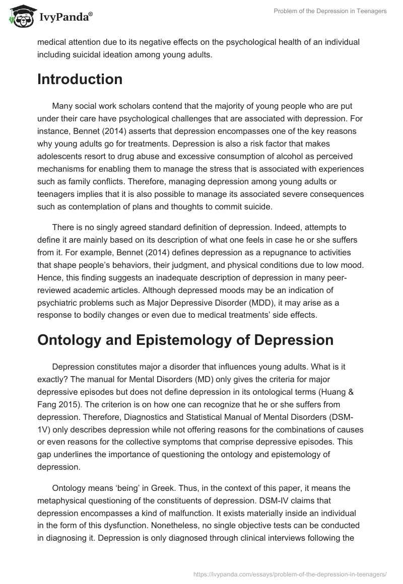 Problem of the Depression in Teenagers. Page 2