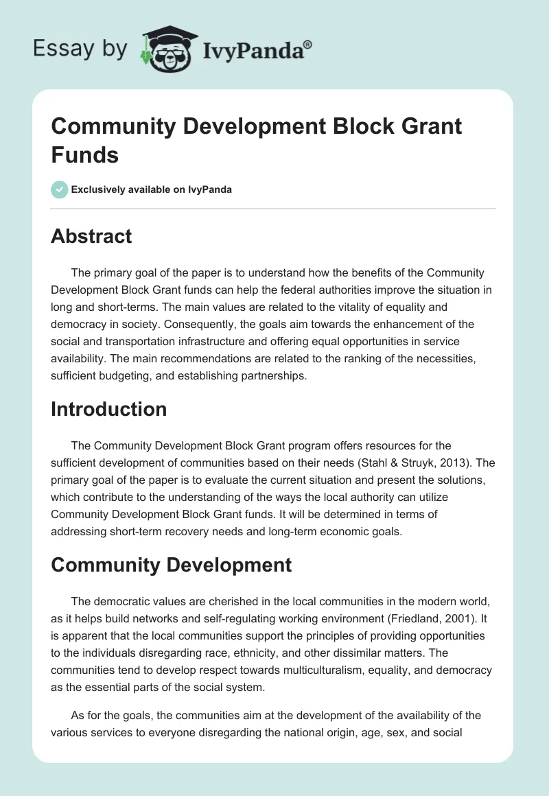 Community Development Block Grant Funds. Page 1