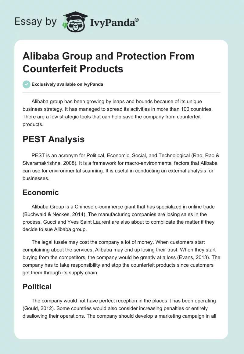 Alibaba Group and Protection From Counterfeit Products. Page 1