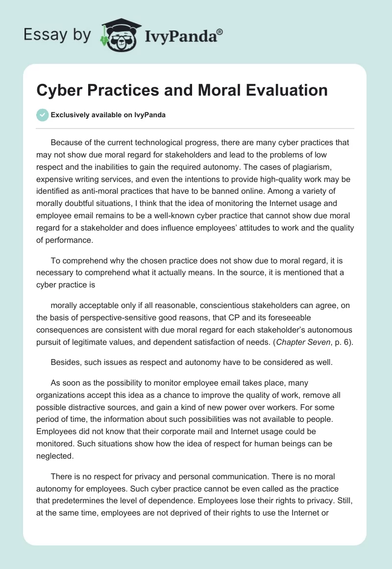 Cyber Practices and Moral Evaluation. Page 1