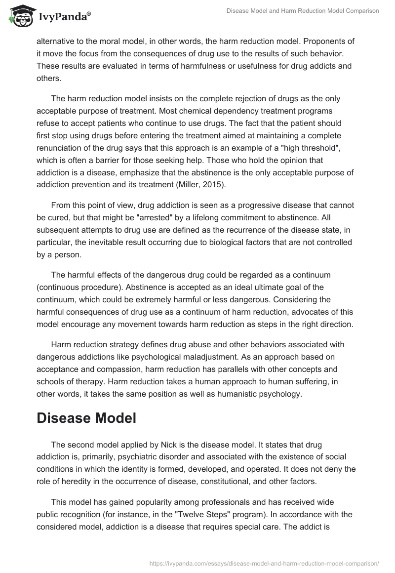 Disease Model and Harm Reduction Model Comparison. Page 2