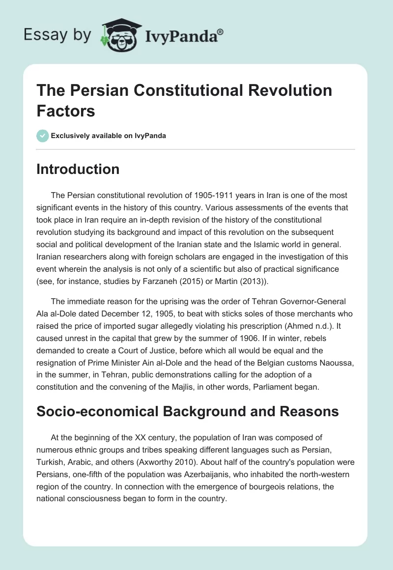 The Persian Constitutional Revolution Factors. Page 1