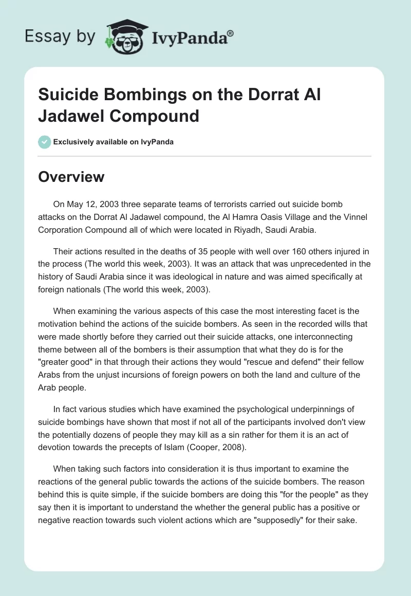 Suicide Bombings on the Dorrat Al Jadawel Compound. Page 1