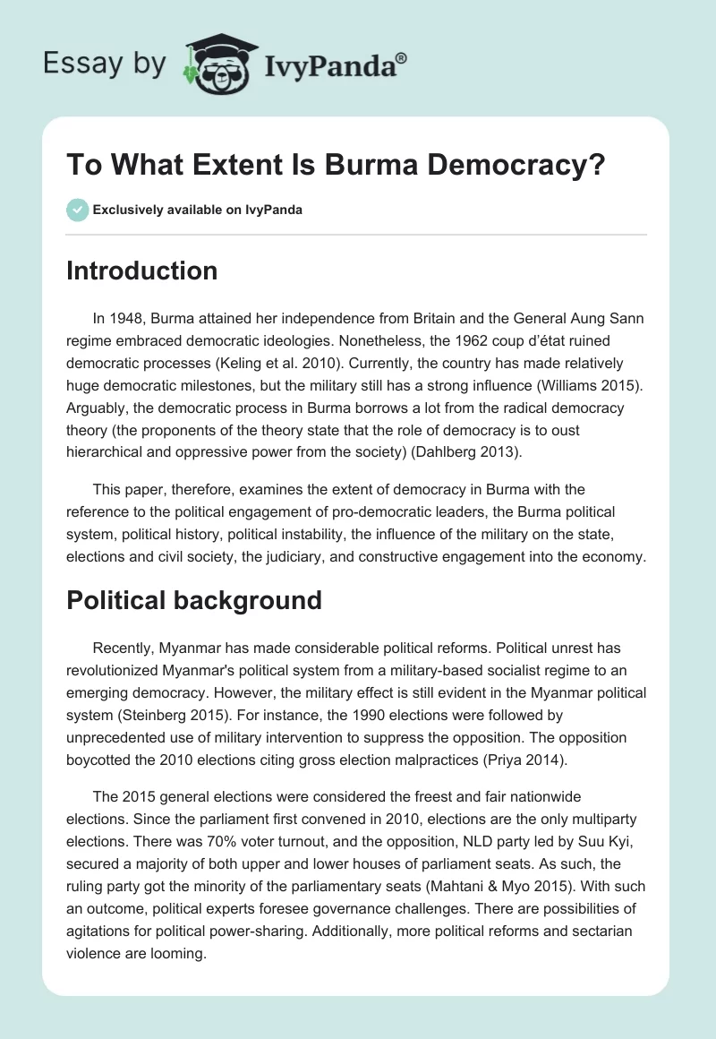 To What Extent Is Burma Democracy?. Page 1
