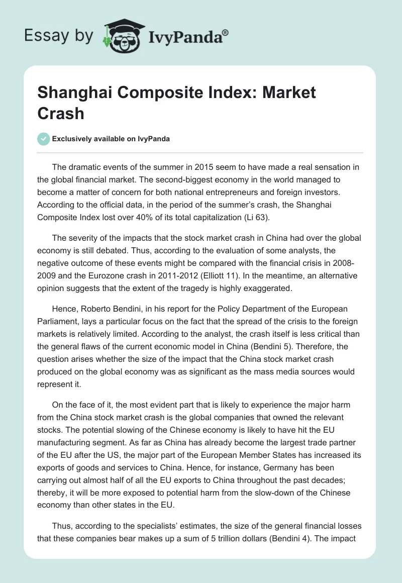 Shanghai Composite Index: Market Crash. Page 1