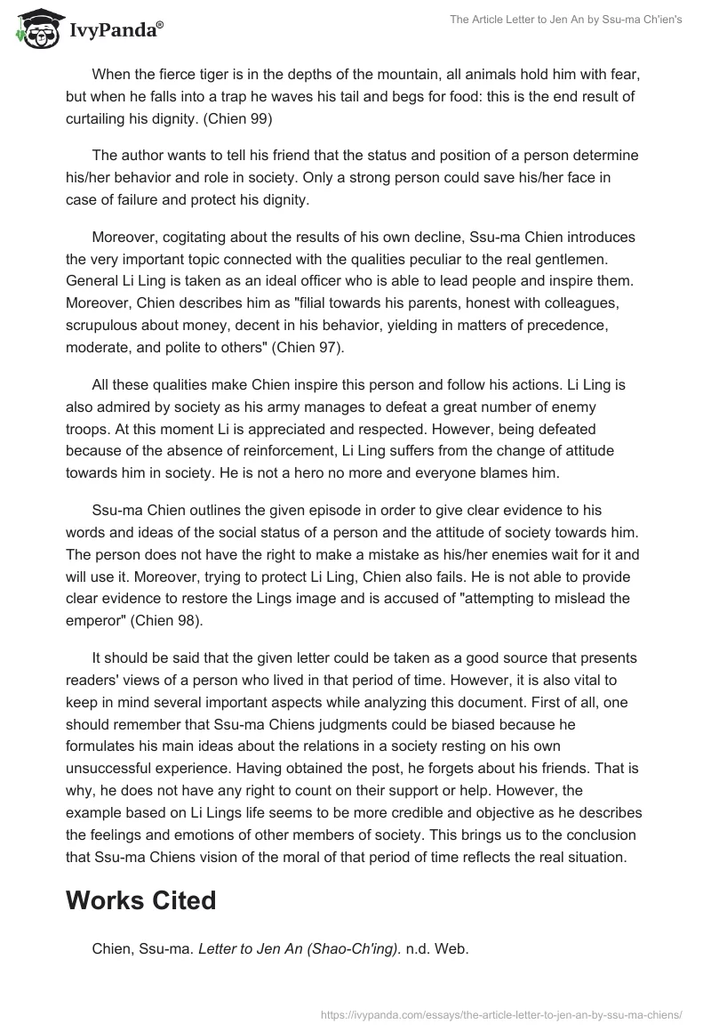 The Article "Letter to Jen An" by Ssu-ma Ch'ien's. Page 2