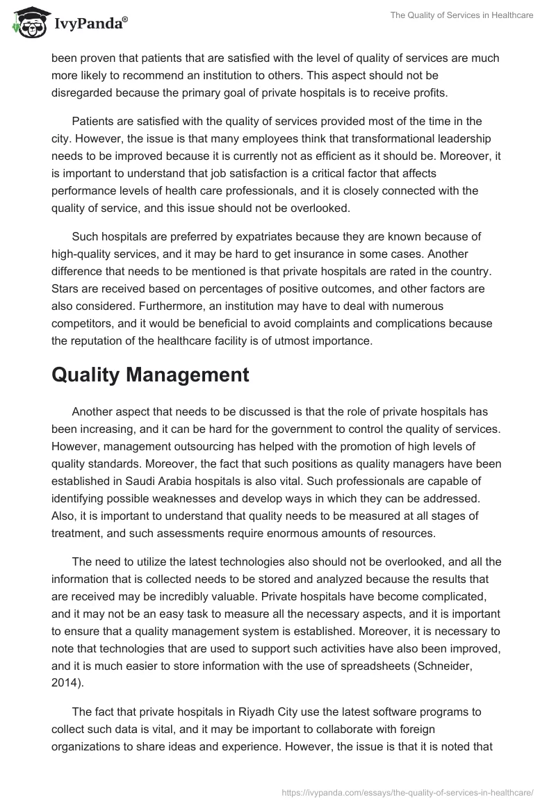 The Quality of Services in Healthcare. Page 2
