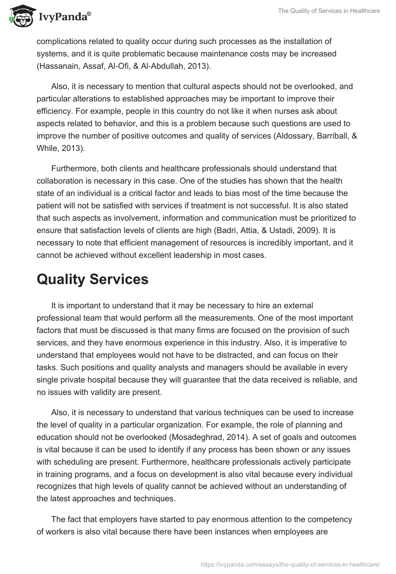 The Quality of Services in Healthcare. Page 3