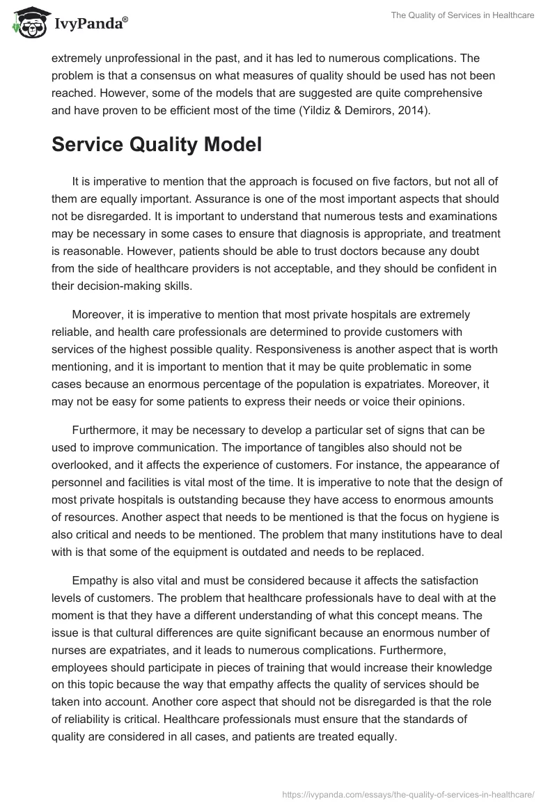 The Quality of Services in Healthcare. Page 4