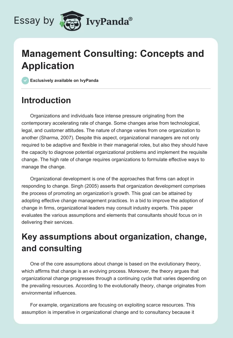 Management Consulting: Concepts and Application. Page 1