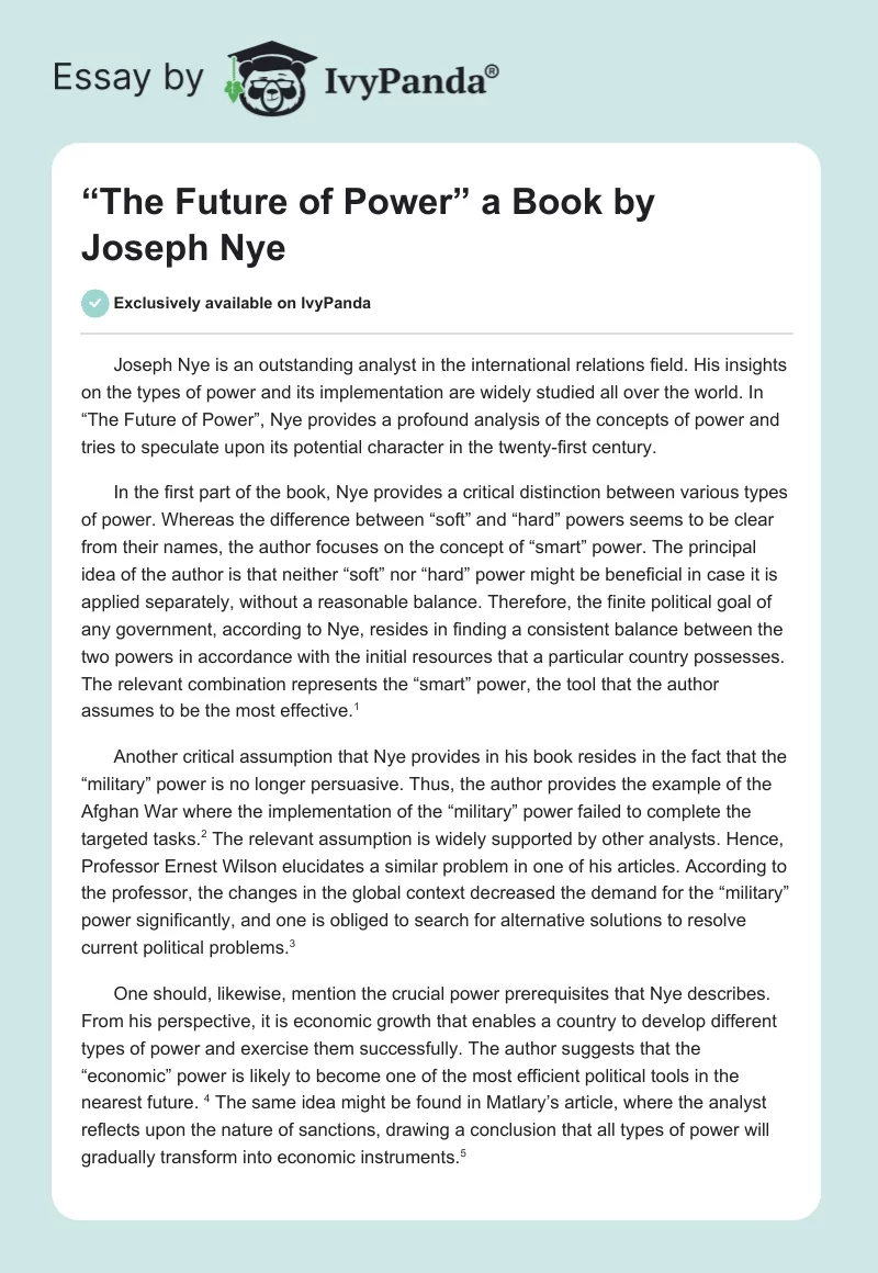 “The Future of Power” a Book by Joseph Nye. Page 1