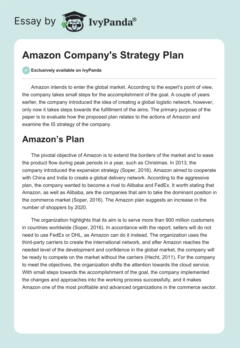 Amazon Company's Strategy Plan. Page 1