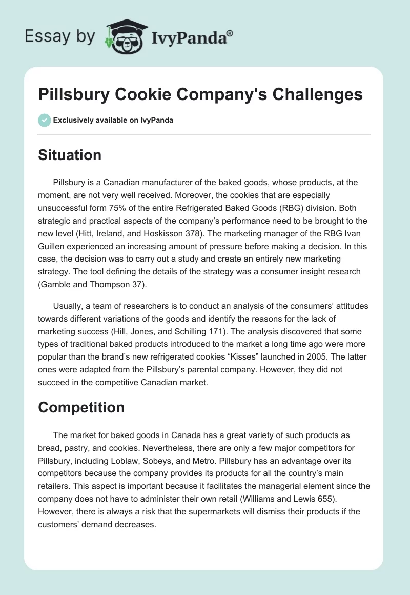 Pillsbury Cookie Company's Challenges. Page 1