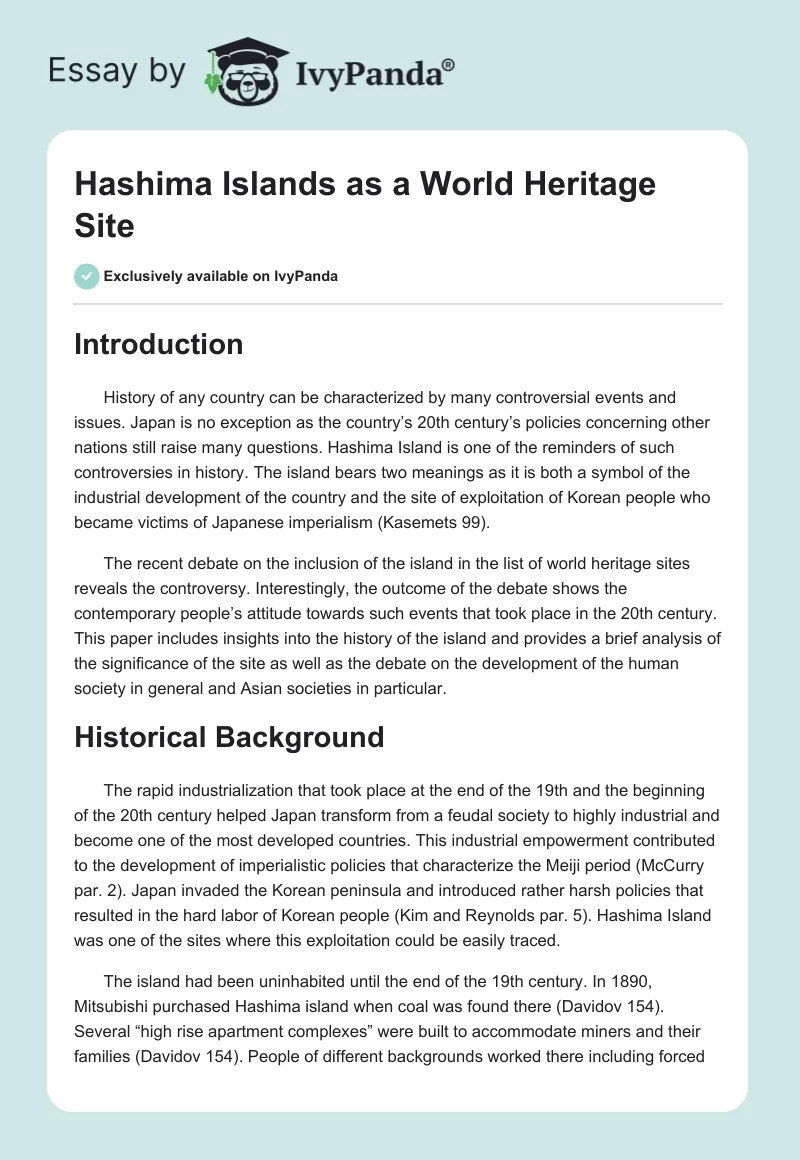 Hashima Islands as a World Heritage Site. Page 1