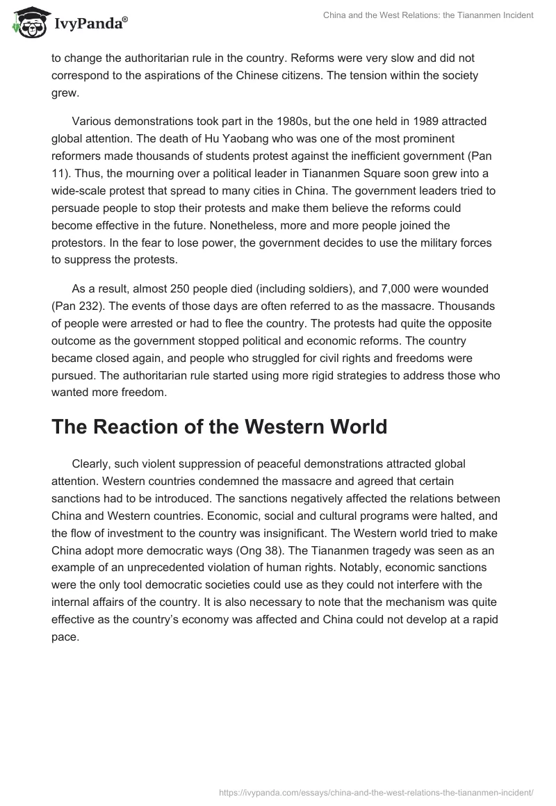 China and the West Relations: the Tiananmen Incident. Page 2