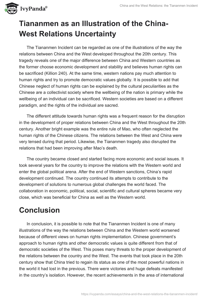 China and the West Relations: the Tiananmen Incident. Page 3
