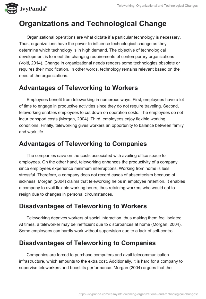 Teleworking: Organizational and Technological Changes. Page 2