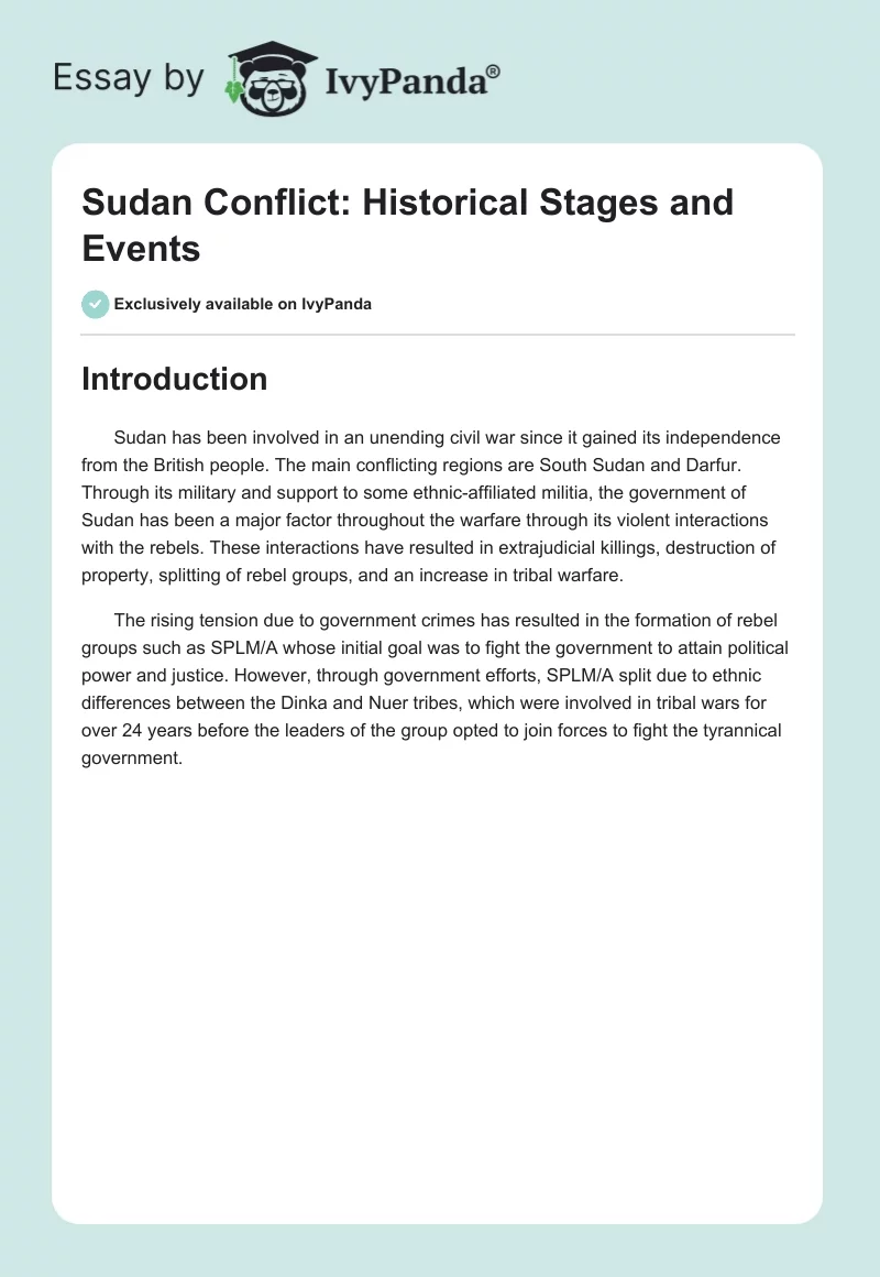 Sudan Conflict: Historical Stages and Events. Page 1