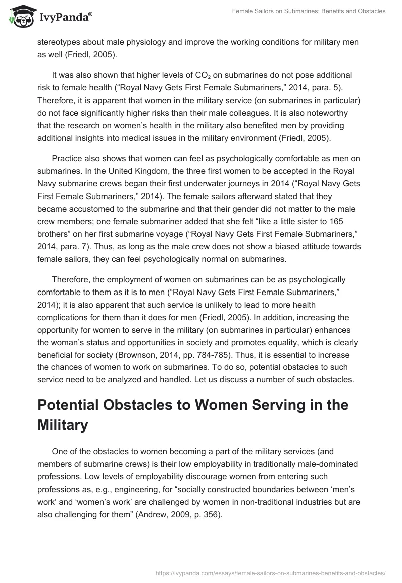 Female Sailors on Submarines: Benefits and Obstacles. Page 2