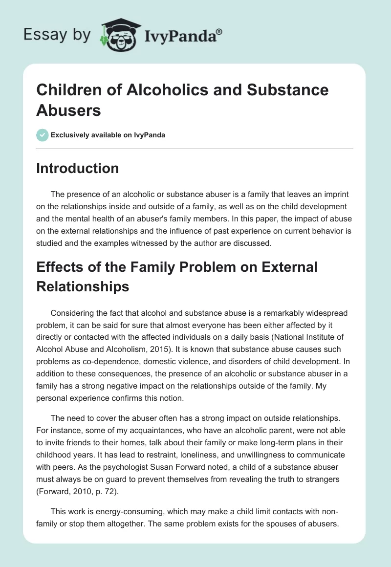 Children of Alcoholics and Substance Abusers. Page 1